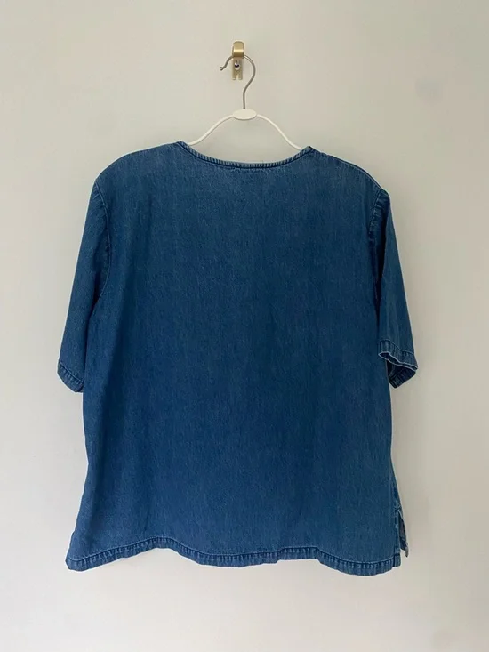 Embroidered Denim Button-Front Top - Picture 2 of 4